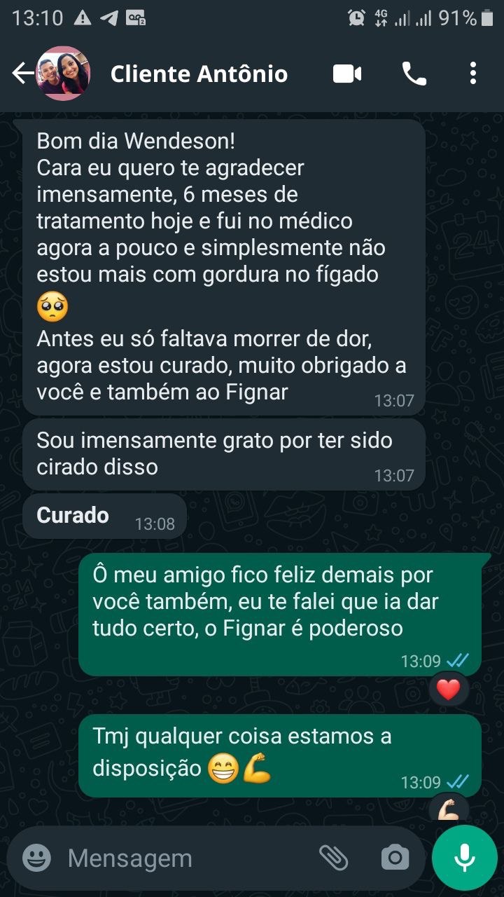 Depoimento WhatsApp cliente Antônio — 6 meses e curado com Fignar Gotas