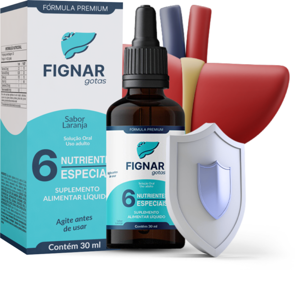 Frasco e caixa do Fignar Gotas — escudo de proteção do fígado